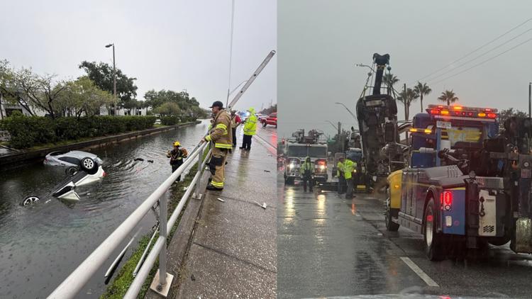 2 cars end up submerged in flooded ditch following crash in Oldsmar: PCSO — WTSP 10 Tampa Bay